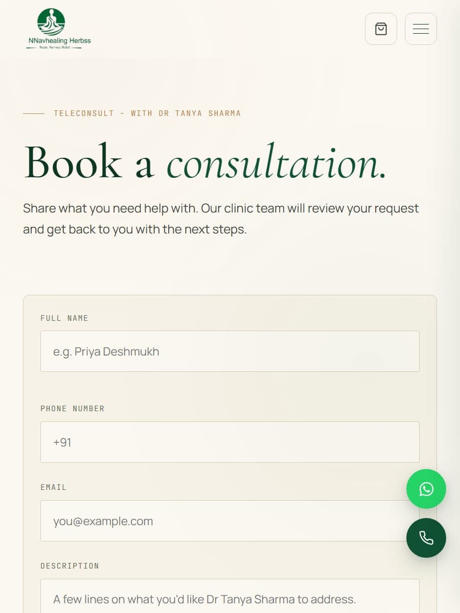 Teleconsult booking form on a phone